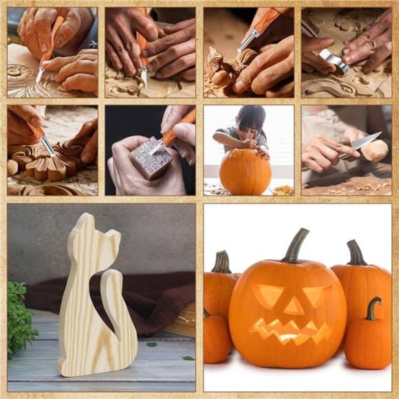 Wood Carving Kit, 17 Pack Wood Whittling Kit Hand Carving Knife Tools Set - Picture 7 of 8